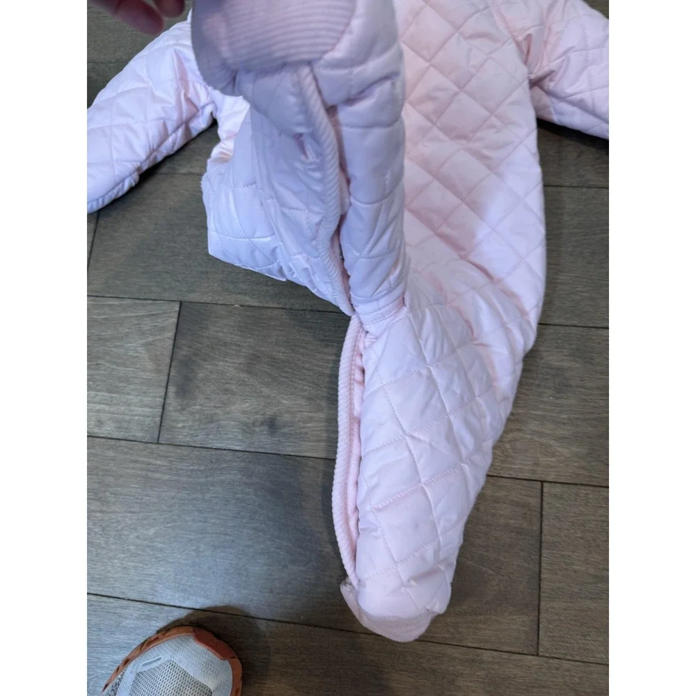 Ralph Lauren Snowsuit Baby Girls‎ 6M Pink Quilted Hooded Footed Bunting Fleece